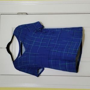 Women's Blue Patterned V-Neck Shirt